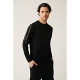 Avva Erkek Siyah Bisiklet Yaka İnterlok Baskılı Regular Fit Sweatshirt A41Y1203 - M