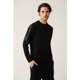 Avva Erkek Siyah Bisiklet Yaka İnterlok Baskılı Regular Fit Sweatshirt A41Y1203