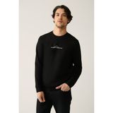 AVVA Erkek Siyah Bisiklet Yaka İnterlok Baskılı Regular Fit Sweatshirt A41Y1246 - XS