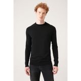 AVVA Erkek Siyah Bisiklet Yaka Jakarlı Rayon Slim Fit Triko T-Shirt A31Y5004