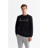 Avva Erkek Siyah Bisiklet Yaka Pamuklu Baskılı Elastan Regular Fit Sweatshirt A42Y1258