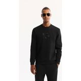 AVVA Erkek Siyah Bisiklet Yaka Pamuklu Bi-Stretch Baskılı Regular Fit Sweatshirt A52Y1247 - 2XL