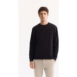 AVVA Erkek Siyah Bisiklet Yaka Pamuklu Bi-Stretch Regular Fit Sweatshirt A52Y1271 - XS