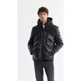 AVVA Erkek Siyah Çıkma Kapüşonlu %100 Kaz Tüyü Su İtici Rüzgar Geçirmez Parlak Şişme Comfort Fit Kayak Montu A42Y6158 - 2XL