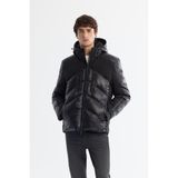 AVVA Erkek Siyah Çıkma Kapüşonlu %100 Kaz Tüyü Su İtici Rüzgar Geçirmez Parlak Şişme Comfort Fit Kayak Montu A42Y6158 - 2XL
