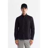 Avva Erkek Siyah Düğmeli Yaka Pamuklu Soft Touch Regular Fit Gömlek B002036 - XS