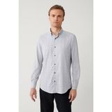 Avva Erkek Siyah-Gri Alttan Britli Yaka Desenli Travel Slim Fit Gömlek A41Y2010 - Siyah - Gri - XL
