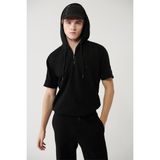 Avva Erkek Siyah Kapüşonlu Jersey Garnili Regular Fit T-Shirt A41Y1233 - M