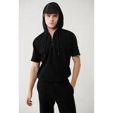Avva Erkek Siyah Kapüşonlu Jersey Garnili Regular Fit T-Shirt A41Y1233 - XL