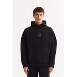 AVVA Erkek Siyah Kapüşonlu Yaka Kolay Ütülenen Bi-Stretch Baskılı Oversize Fit Sweatshirt A52Y1312 - 3XL