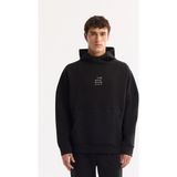 AVVA Erkek Siyah Kapüşonlu Yaka Kolay Ütülenen Bi-Stretch Baskılı Oversize Fit Sweatshirt A52Y1312 - XS