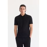 Avva Erkek Siyah Kıvrılmaz Polo Yaka Fermuarlı %100 Pamuk Regular Fit T-Shirt A61Y1038