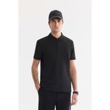 AVVA Erkek Siyah Kıvrılmaz Polo Yaka Fermuarlı Regular Fit T-Shirt A61Y1009