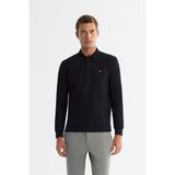 AVVA Erkek Siyah Kıvrılmaz Polo Yaka Kolay Ütülenen Basic Sweatshirt B001080