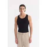 AVVA Erkek Siyah Kolsuz Basic Fitilli Regular Fit Atlet B001058 - M