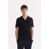 AVVA Erkek Siyah Polo Yaka Düğmesiz %100 Pamuk Soft Touch Regular Fit Triko T-Shirt A61Y5041 - XL