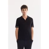 Avva Erkek Siyah Polo Yaka Düğmesiz %100 Pamuk Soft Touch Regular Fit Triko T-Shirt A61Y5041