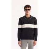 Avva Erkek Siyah Polo Yaka Fermuarlı Çizgili Triko Regular Fit Kazak A52Y5090 - 3XL