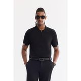 AVVA Erkek Siyah Polo Yaka Fermuarlı Rayon Karışımlı Regular Fit Triko T-Shirt A61Y5009 - XL