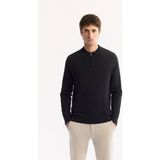 Avva Erkek Siyah Polo Yaka Fermuarlı Rayon Tüylenmeyen Dokulu Triko Regular Fit Kazak A52Y5019 - 3XL