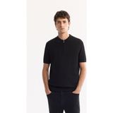 Avva Erkek Siyah Polo Yaka Fermuarlı Rayon Tüylenmeyen Triko Regular Fit T-Shirt A52Y5006 - XS