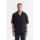 AVVA Erkek Siyah Polo Yaka Soft Touch Kısa Kollu Comfort Fit Gömlek A51Y2140 - XS