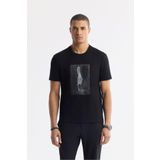 Avva Erkek Siyah Regular Fit Bisiklet Yaka Baskılı Bi Stretch Interlok T-shirt A51y1029