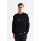 Avva Erkek Siyah Regular Fit Bisiklet Yaka Pamuklu Baskılı Elastan Sweatshirt A42Y1215