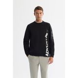 Avva Erkek Siyah Regular Fit Bisiklet Yaka Pamuklu Baskılı Elastan Sweatshirt A42Y1246