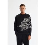 Avva Erkek Siyah Regular Fit Bisiklet Yaka Pamuklu Baskılı Sweatshirt A42Y1285