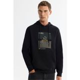 Avva Erkek Siyah Regular Fit Kapüşonlu Pamuklu Baskılı Elastan Sweatshirt A42Y1321