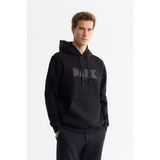 Avva Erkek Siyah Regular Fit Kapüşonlu Pamuklu Baskılı Elastan Sweatshirt A42Y1322 - XS