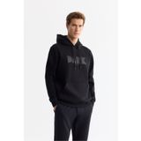 Avva Erkek Siyah Regular Fit Kapüşonlu Pamuklu Baskılı Elastan Sweatshirt A42Y1322