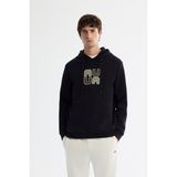 Avva Erkek Siyah Regular Fit Kapüşonlu Pamuklu Baskılı Elastan Sweatshirt A42Y1324