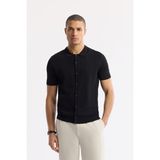 Avva Erkek Siyah Regular Fit Polo Yaka Düğmeli Fitilli Rayon Triko T-shirt A51Y5001 - XL