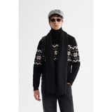 Avva Erkek Siyah Regular Fit Tam Balıkçı Yaka Kar Desenli Soft Touch Triko Kazak A42Y5147 - XL