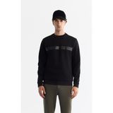 Avva Erkek SiyahBisiklet Yaka Pamuklu Baskılı Elastan Regular Fit Sweatshirt A42Y1260