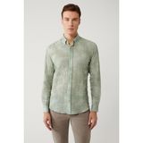 AVVA Erkek Yeşil Alttan Britli Yaka Pamuklu Kolay Ütülenen Regular Fit Gömlek A41Y2157 - 2XL