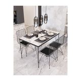 Avvio 80X120 Asel 4 Kişilik Yemek Masası Takımı-Mutfak Masası Takımı-Beyaz Mermer Desenli Oval Kenar