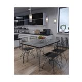 Avvio 80X120 Berra 4 Kişilik Yemek Masası Takımı-Mutfak Masası Takımı-Siyah Mermer Desenli Oval Kenar