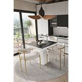 Avvio Arona Beyaz Lake Mdf Ayak 90x90 Yemek Masası Mutfak Masası 4 Kişilik Masa Takımı Teddy Sandalye SİYAH MERMER