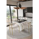 Avvio Arona Beyaz Lake Mdf Ayak 90X90 Yemek Masası Mutfak Masası 4 Kişilik Masa Takımı Teddy Sandalye