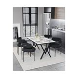 Avvio Arora Teddy Sandalye 80x120 Yemek Masası Mutfak Masası 4 Kişilik Masa Sandalye Takımı(bukle Kumaş) Beyaz