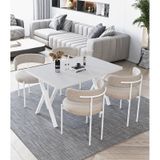 Avvio Beyaz Teddy Sandalye 80x120 Yemek Masası Mutfak Masası 4 Kişilik Masa Sandalye Takımı Beyaz