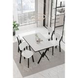 Avvio Carla Elma Sandalye 80x120 Yemek Masası Mutfak Masası 4 Kişilik Masa Sandalye Takım Düz Beyaz