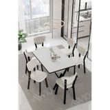 Avvio Dora Elma Sandalye 80x140 Yemek Masası Mutfak Masası 6 Kişilik Masa Sandalye Takım Beyaz