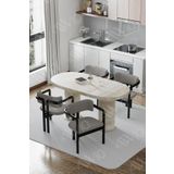 AVVİO İskandinav Traverten 80X 140 Yemek Masası Mutfak Masası 4 Kişilik Masa Sandalye Takımı