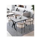 Avvio Lavinya Teddy Sandalye 80x120 Yemek Masası Mutfak Masası 4 Kişilik Masa Sandalye Takımı(bukle Kumaş) BEYAZ