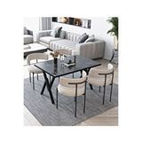 Avvio Lavinya Teddy Sandalye 80x120 Yemek Masası Mutfak Masası 4 Kişilik Masa Sandalye Takımı(bukle Kumaş) SİYAH MERMER