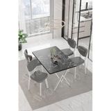 Avvio Lionel Beyaz Elma Sandalye 80x120 Yemek Masası Mutfak Masası 4 Kişilik Masa Sandalye Takımı Siyah Mermer